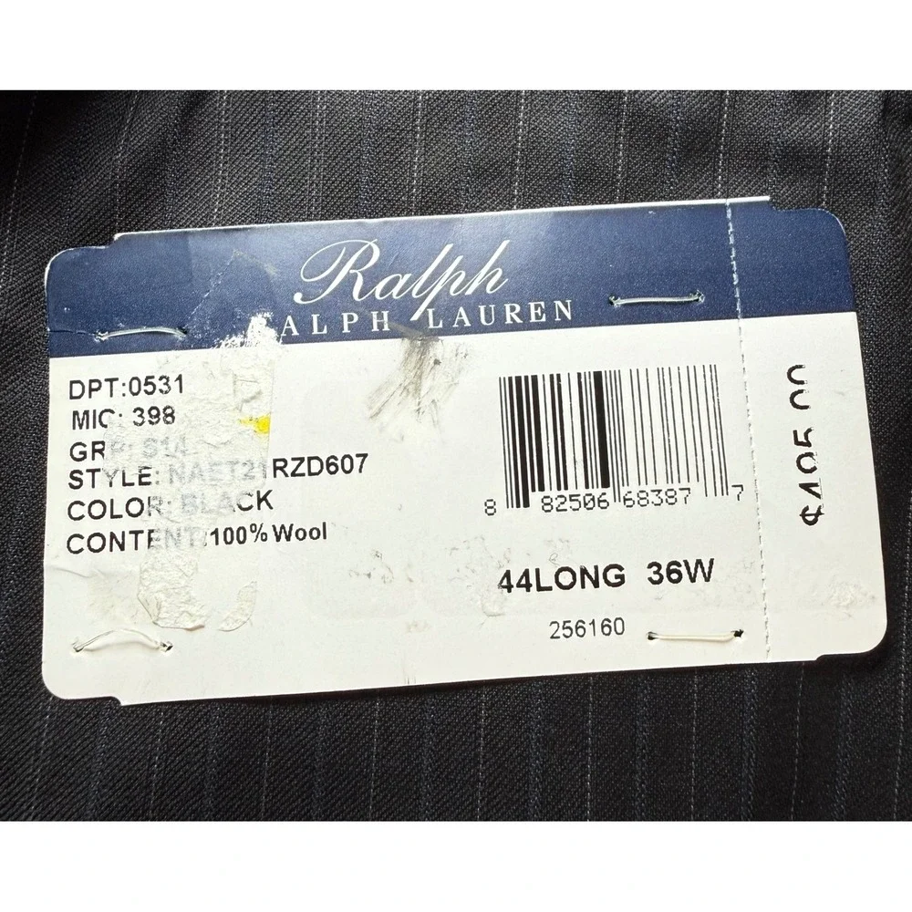 Ralph Ralph Lauren Mens 44L Pinstripe Blazer 100% Wool Jacket Black 2‎ Buttons